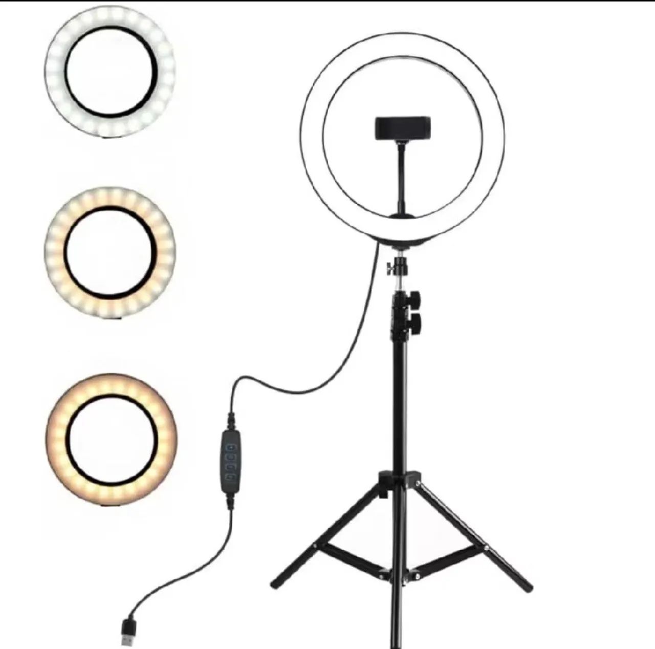 Ring Light LED 10 Polegadas com Tripé e Suporte para Celular