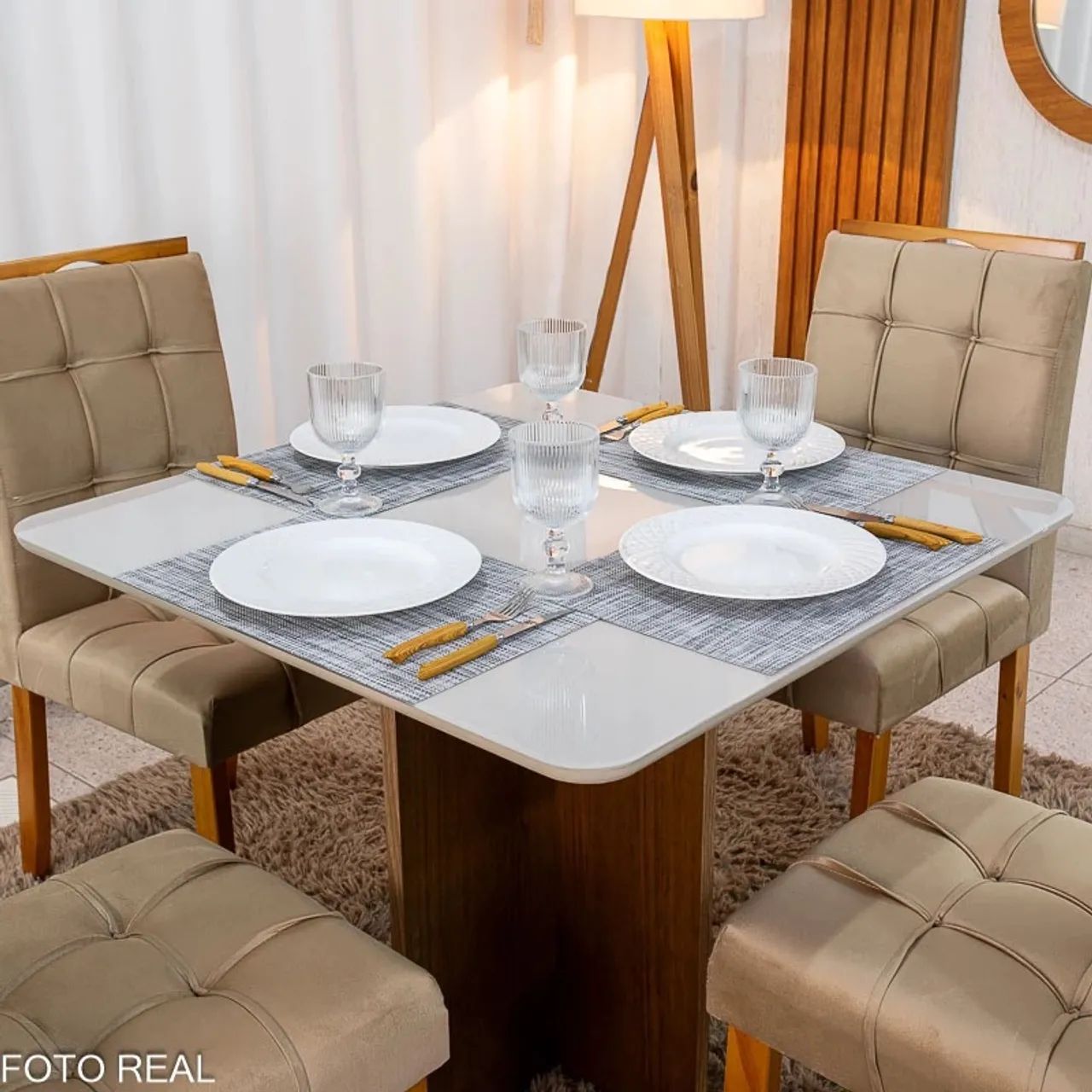 Mesa Jantar 90x90 c/4 Cadeiras Avelã rf87 - Foto 2