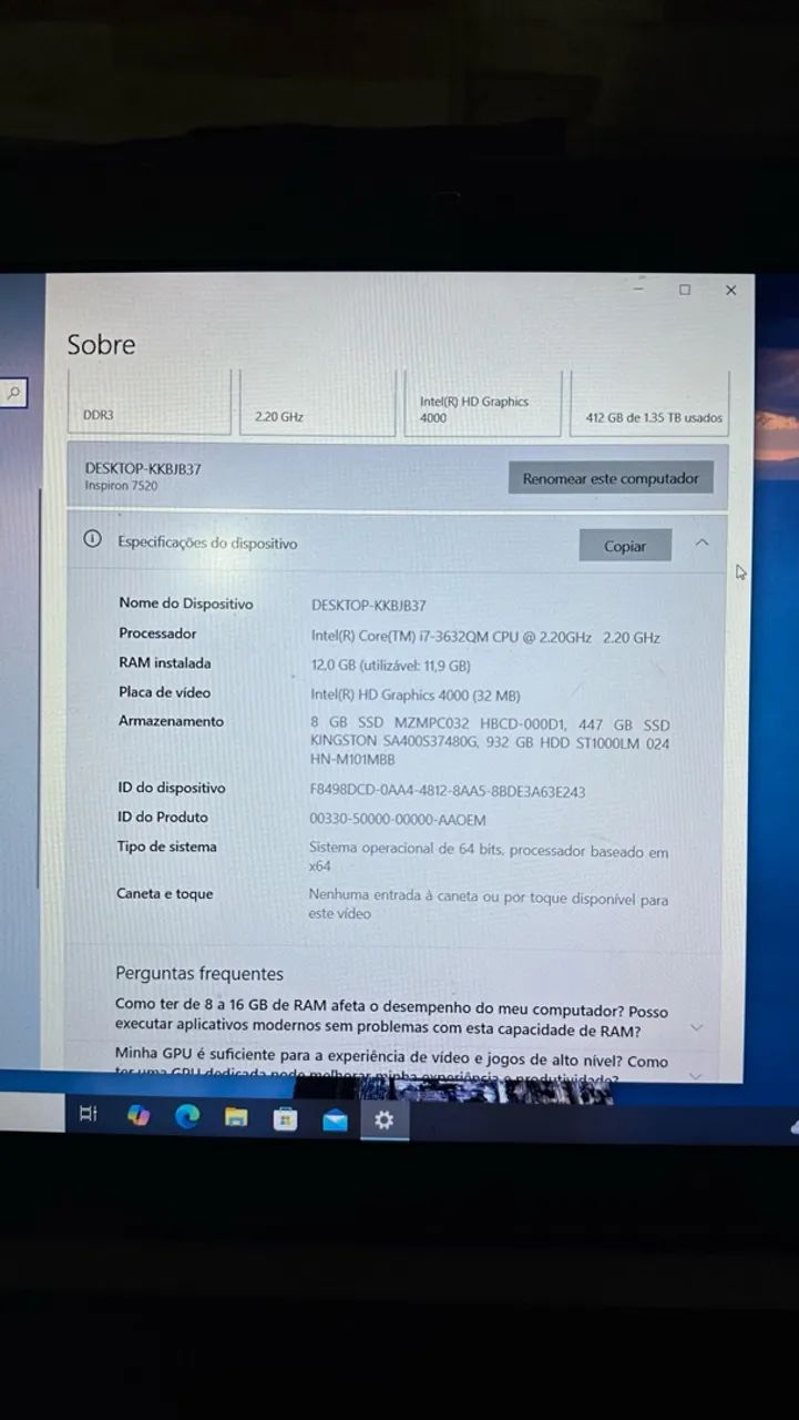 Notebook DELL inspiron 7520 - Foto 4