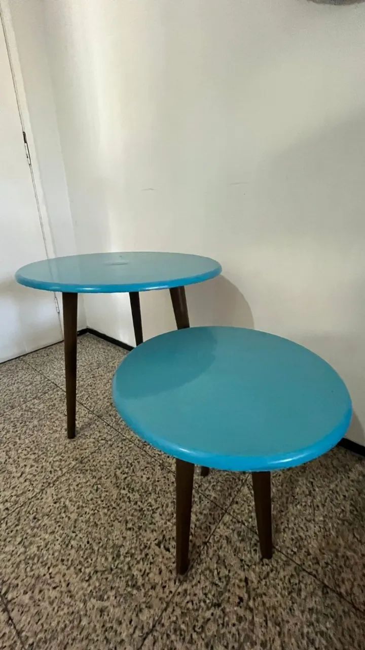 Conjunto 2 Mesas Laterais Azul Turquesa