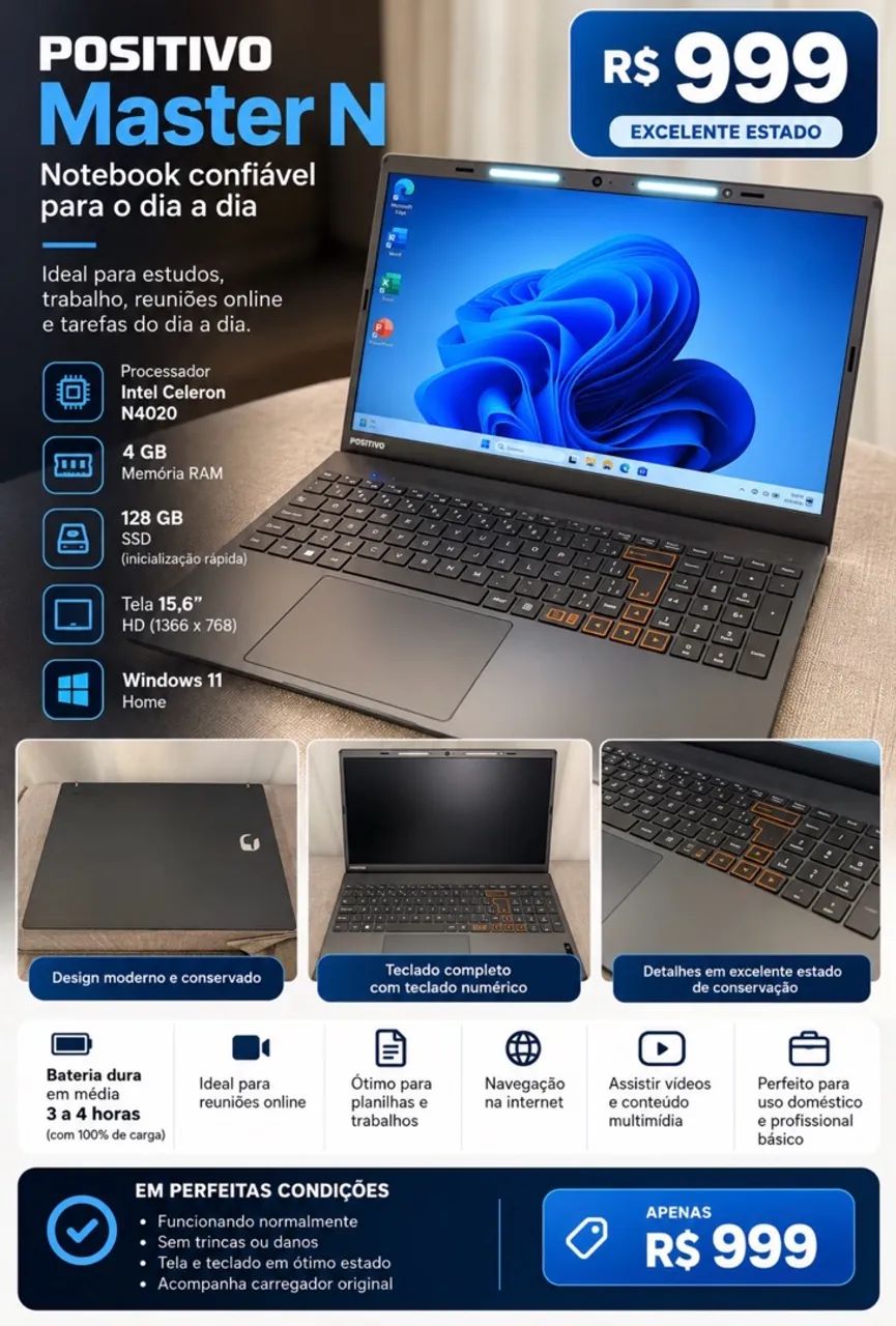 Vendo Notebook Positivo. Só R$:999.