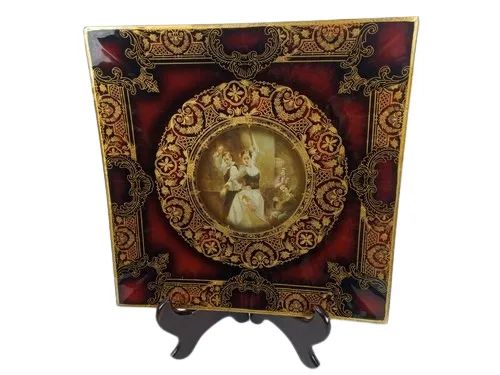PRATO DECORATIVO ESPANHOL EM VIDRO VINTAGE - PEÇA RARA COM SUPORTE 41,5CM - Foto 4