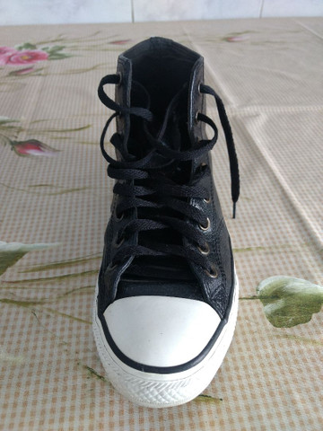 all star cano medio preto couro