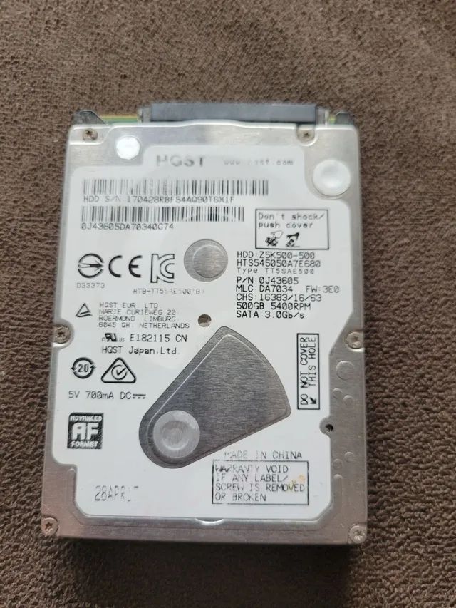 Temos HD de 500Gb novo