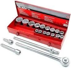 Jogo de Soquetes Estriados 3/4 Pol. com 20 Peças e Caixa Metálica