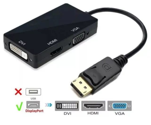 Conversor Adaptador 3x1 Displayport Para Dvi Vga Hdmi 
