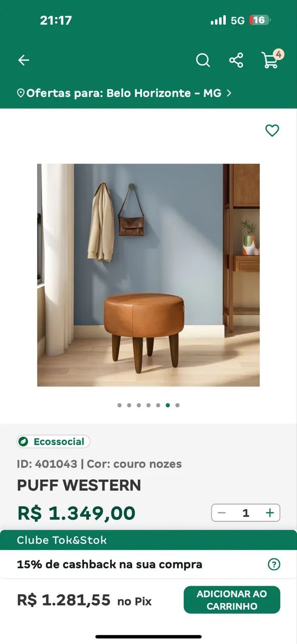 PUFF WESTERN COURO TOK&STOK 