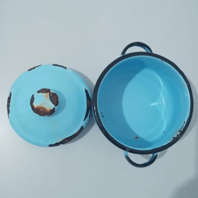 Antiga Mini Panela  em Metal Esmaltada     linda peça Vintage Pop Arte do Russo .  Linda p - Foto 4