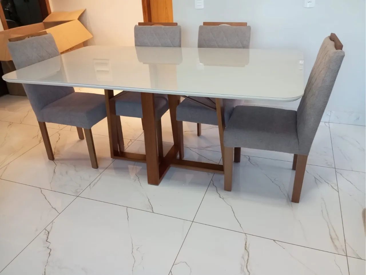 Conjunto Mesa madeira de Jantar 6 Cadeiras Design Moderno - Foto 2