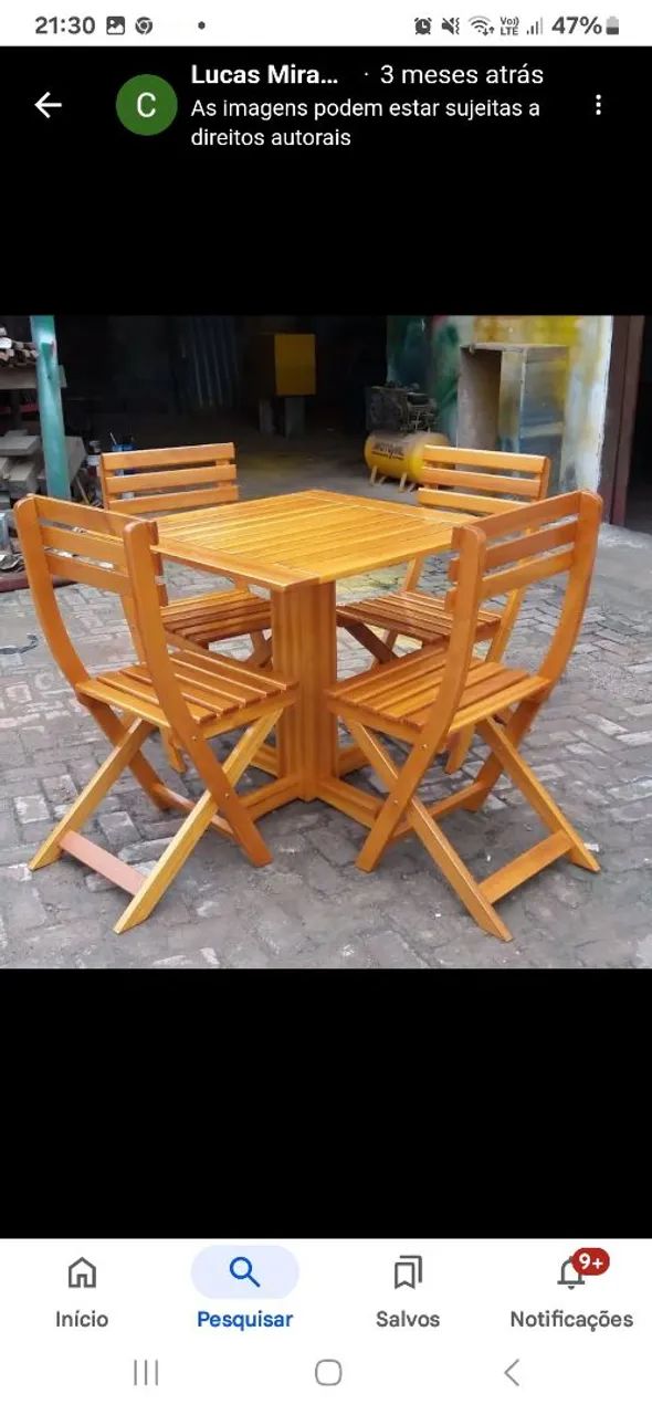 Conjunto de mesa e bancos de madeira maciça - Foto 4
