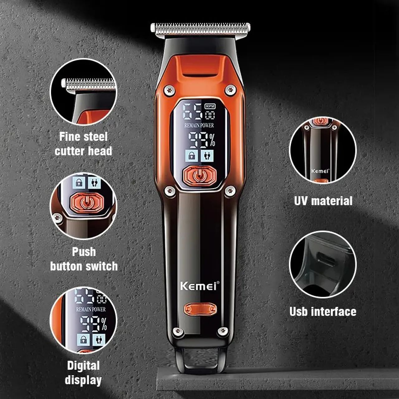 Máquina de acabamento-Barbeador  Kemei/110-220V/3 horas DE BATERIA/visor Lcd - Foto 4