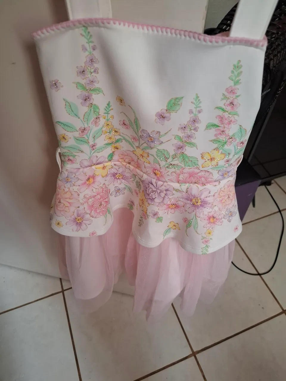 Vestido Infantil Floral com Saia de Tule Rosa