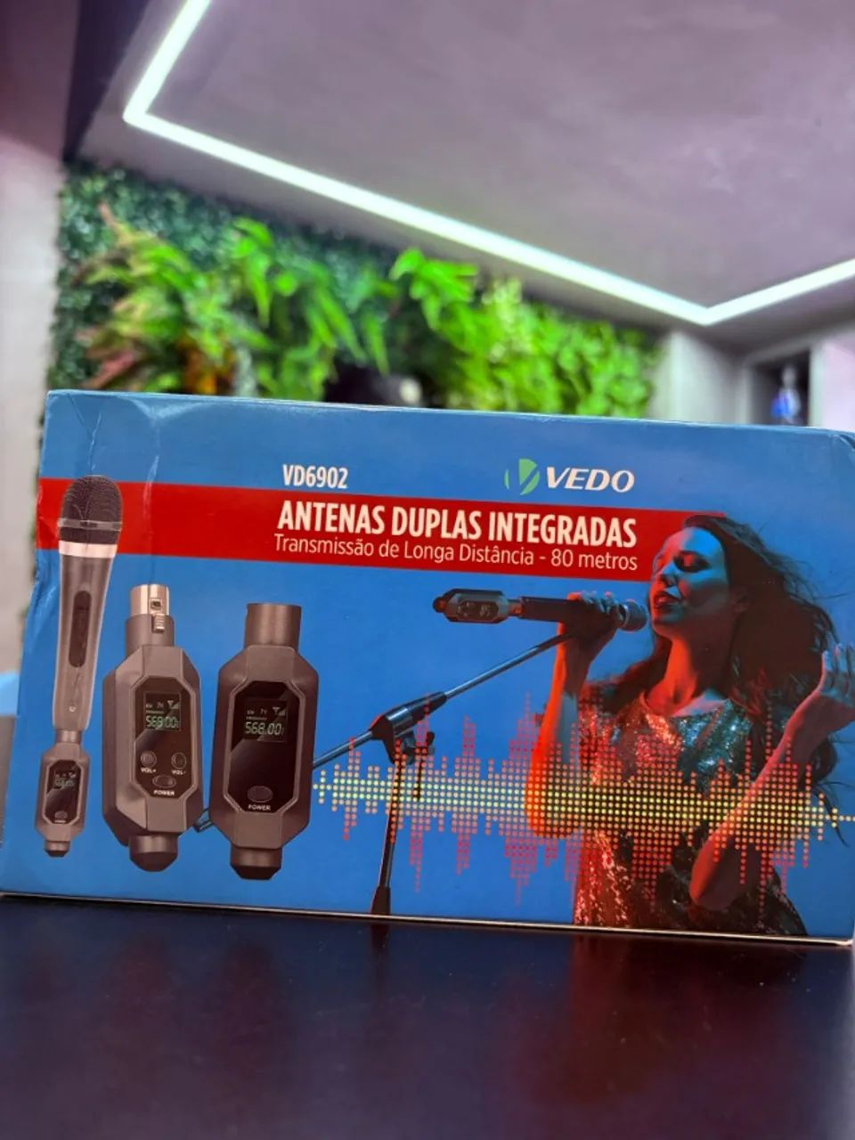  CONVERSOR MICROFONE SEM FIO UHF DUPLO TRANSMISSOR RECEPTOR VEDO VD6902