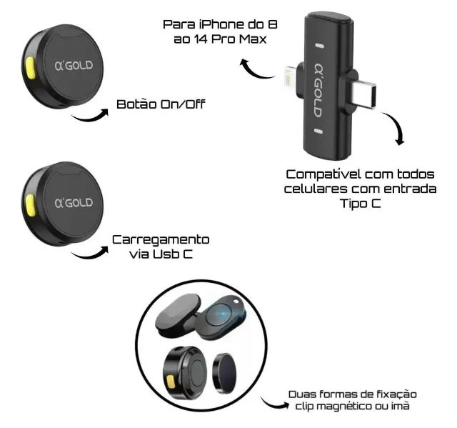 Microfone de Lapela Sem Fio Bluetooth Kit 2 Microfonones Abafamento de Ruído Até 10 Horas  - Foto 4