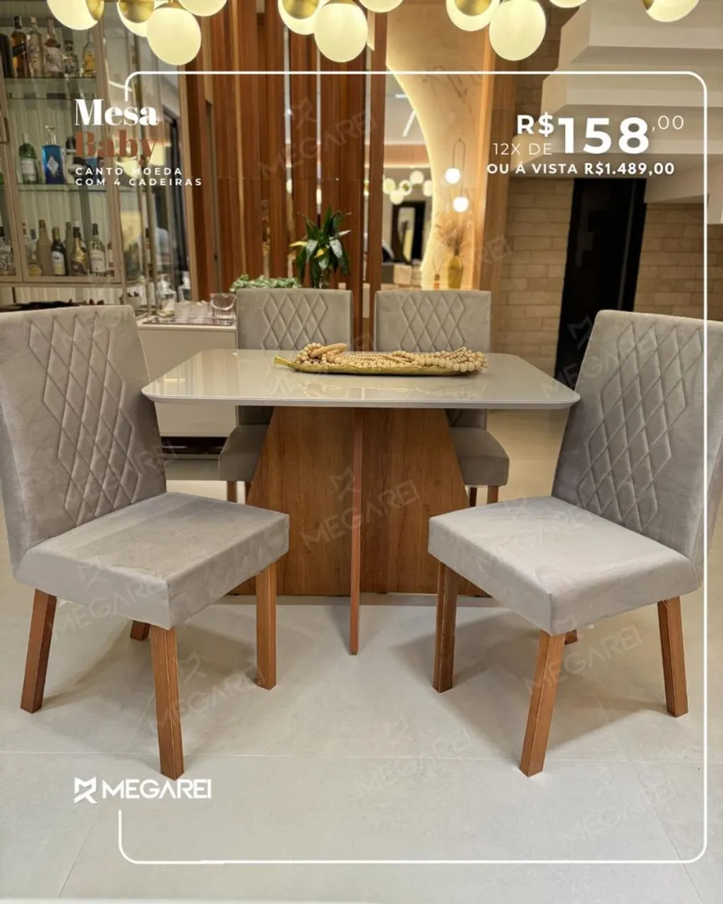 Mesa de Jantar Canto Moeda com 4 Cadeiras