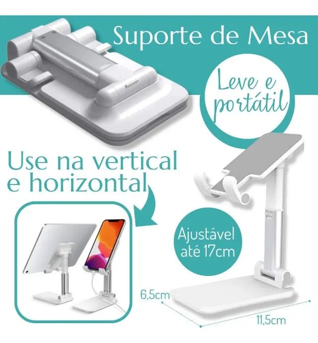 Suporte De Mesa Para iPad iPhone Tablet Celular Ajustável Loja Coimbra Computadores - Foto 2