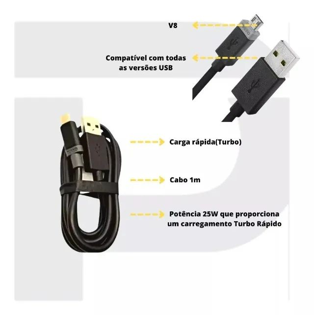 Cabo Micro USB Turbo Celular V8 1 Metro - Foto 4
