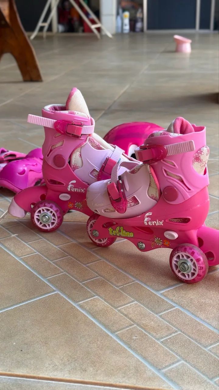 Patins Roller Infantil Tri Line 3 Rodas Com Kit De Proteção