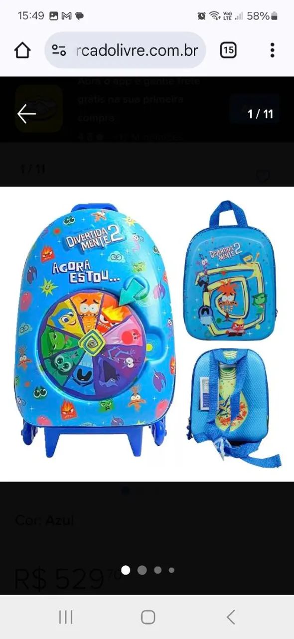 Mala 3D e lancheira Infantil Divertida Mente 2 Azul - Foto 2