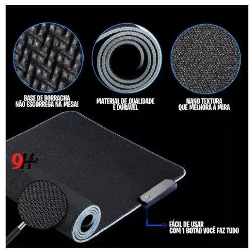 Mouse pad Gamer Cores Led Rgb Grande Speed Usb 80x30cm3mm 7 cores 14 tipos de iluminacao - Foto 4