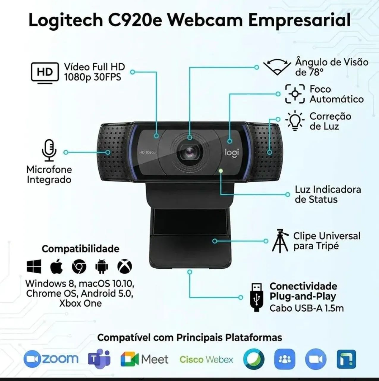 Webcam Câmera USB Logitech Full HD 1080p - Foto 2