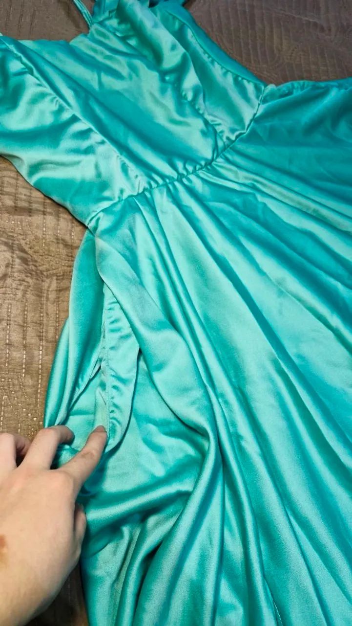 Vestido longo azul-turquesa feito sob medida - Foto 4
