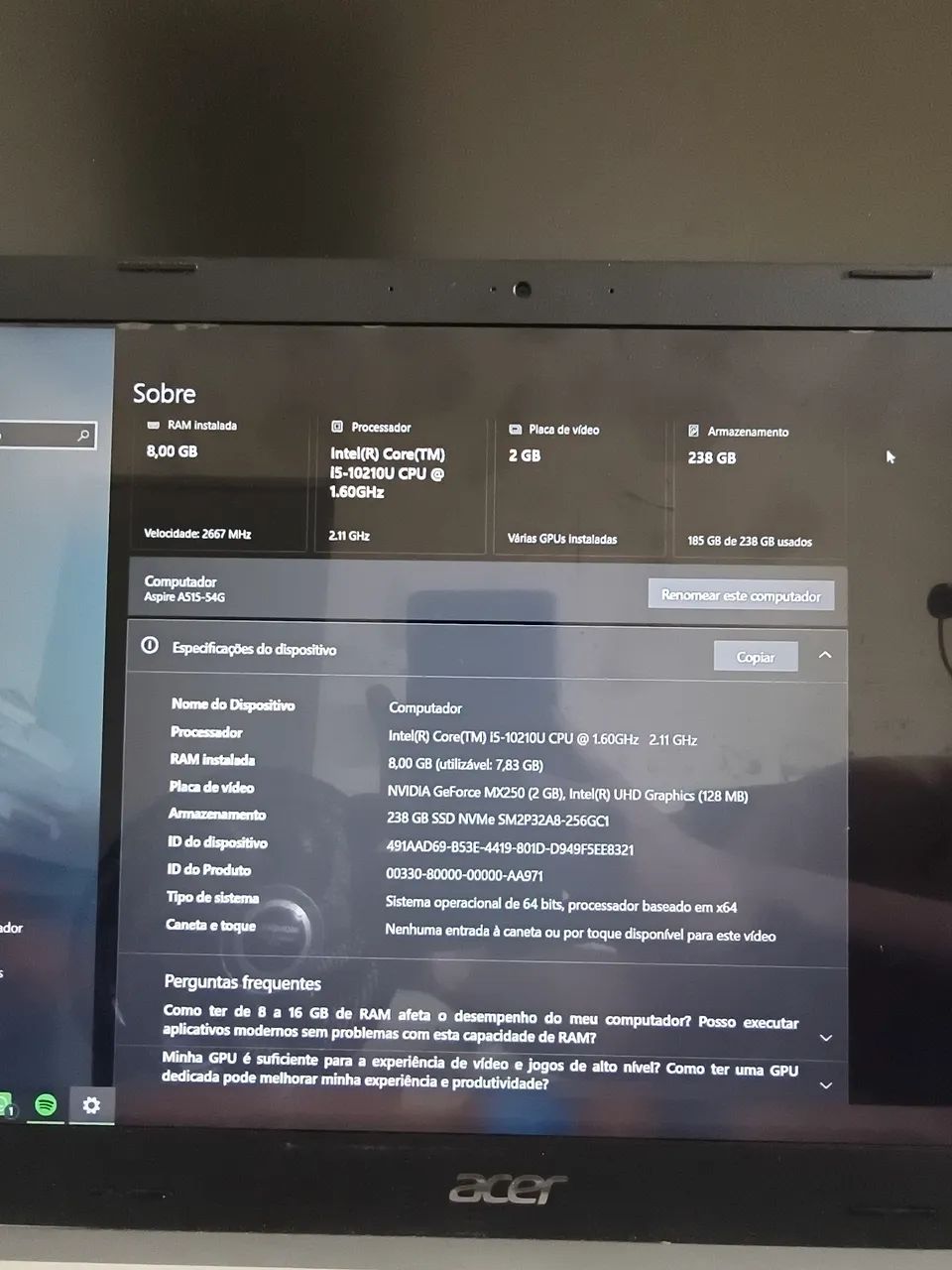 Notebook Acer Aspire i5 10° + NVIDIA Dedicada - Foto 3