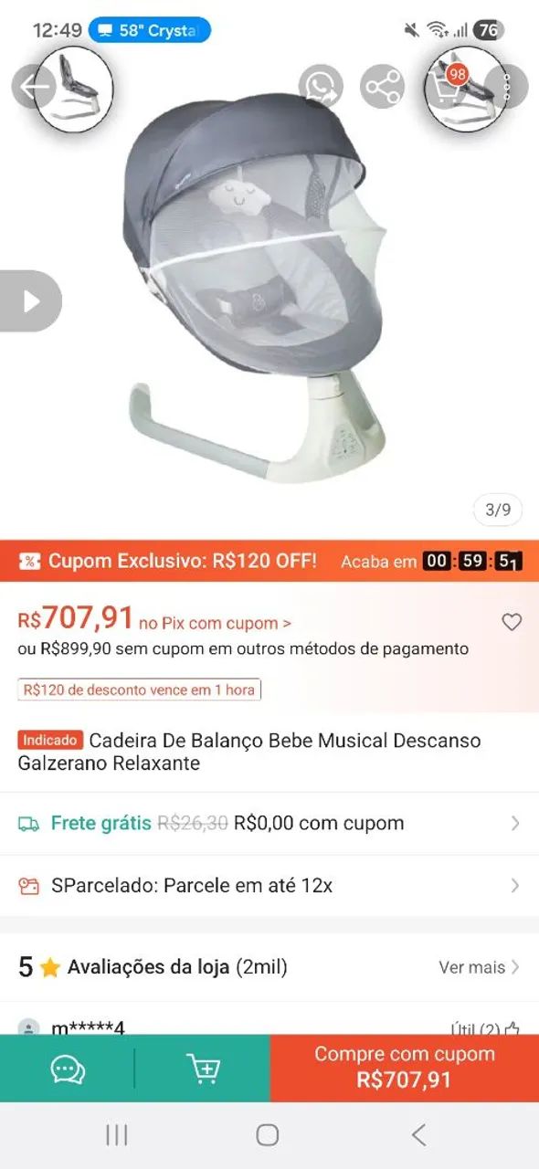 Vendo cadeirinha galzerano usada bivolt
