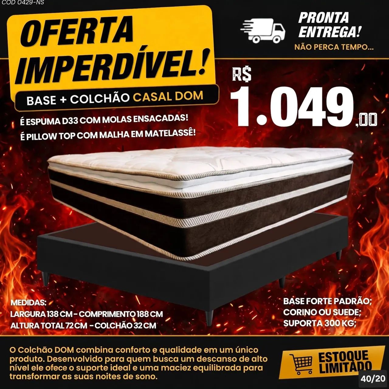 Base + Colchão Casal Dom