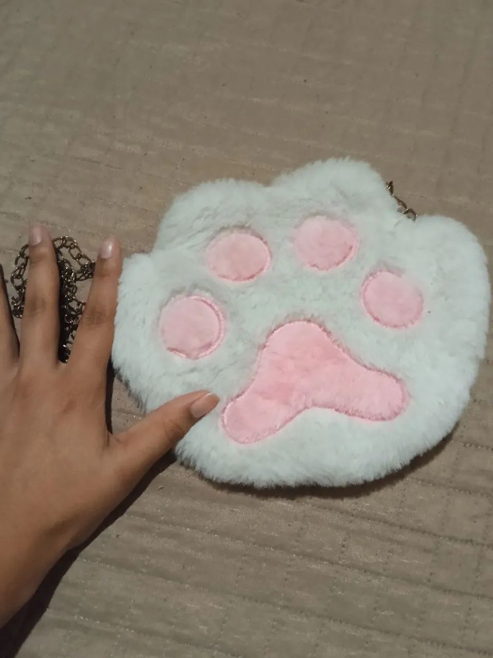 bolsa patinha de gato rosa e branco - Foto 3