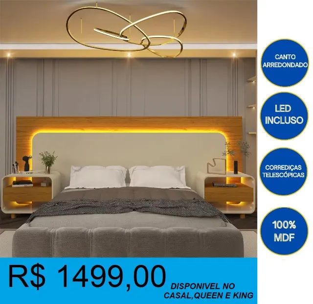 CABECEORA COM LED EM VOLTA = COMPRE HOJE E RECEBA EM ATE 72H