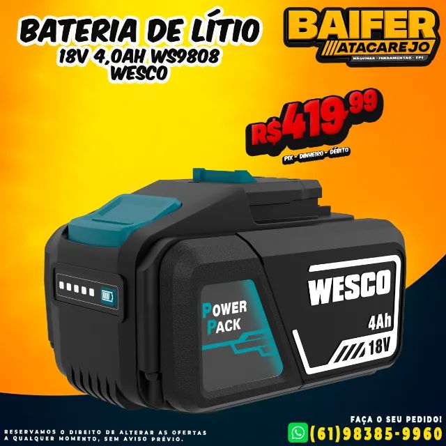 Bateria De Lítio 18V 4,0AH WS9808 Wesco