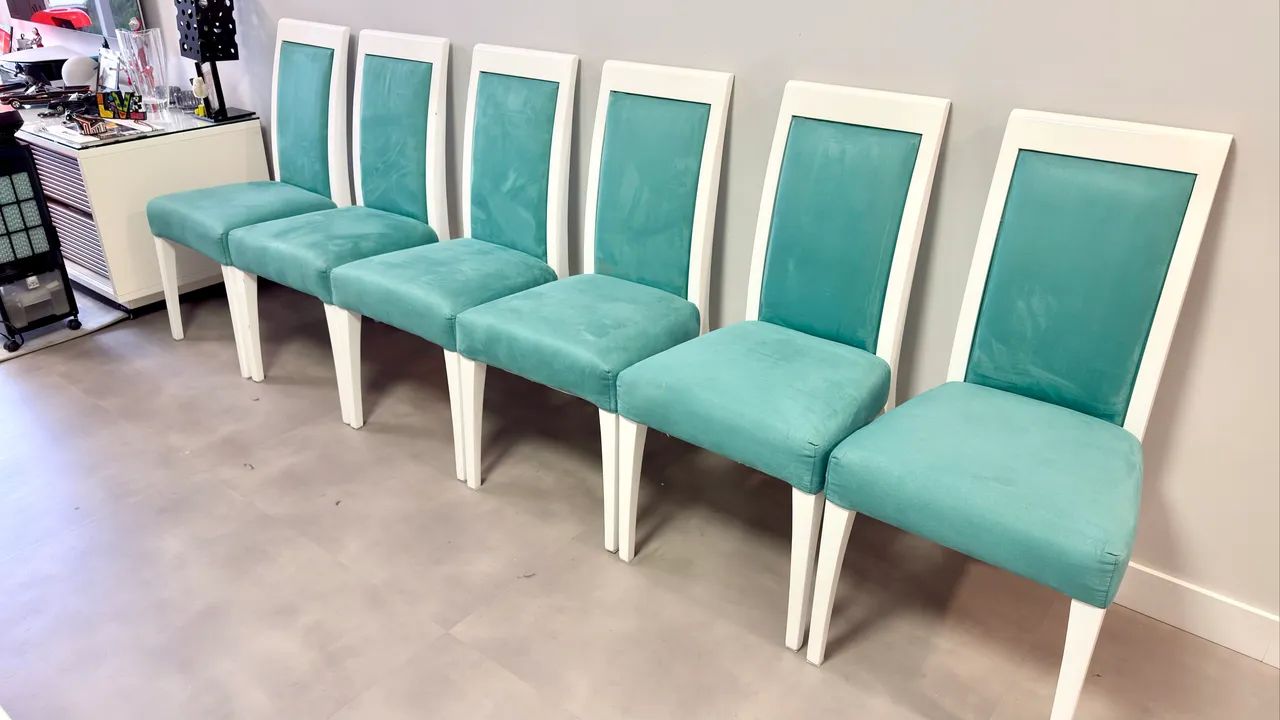 Kit Com 6 Cadeiras Madeira Maciça Estofadas P/ Mesa De Jantar verde suede