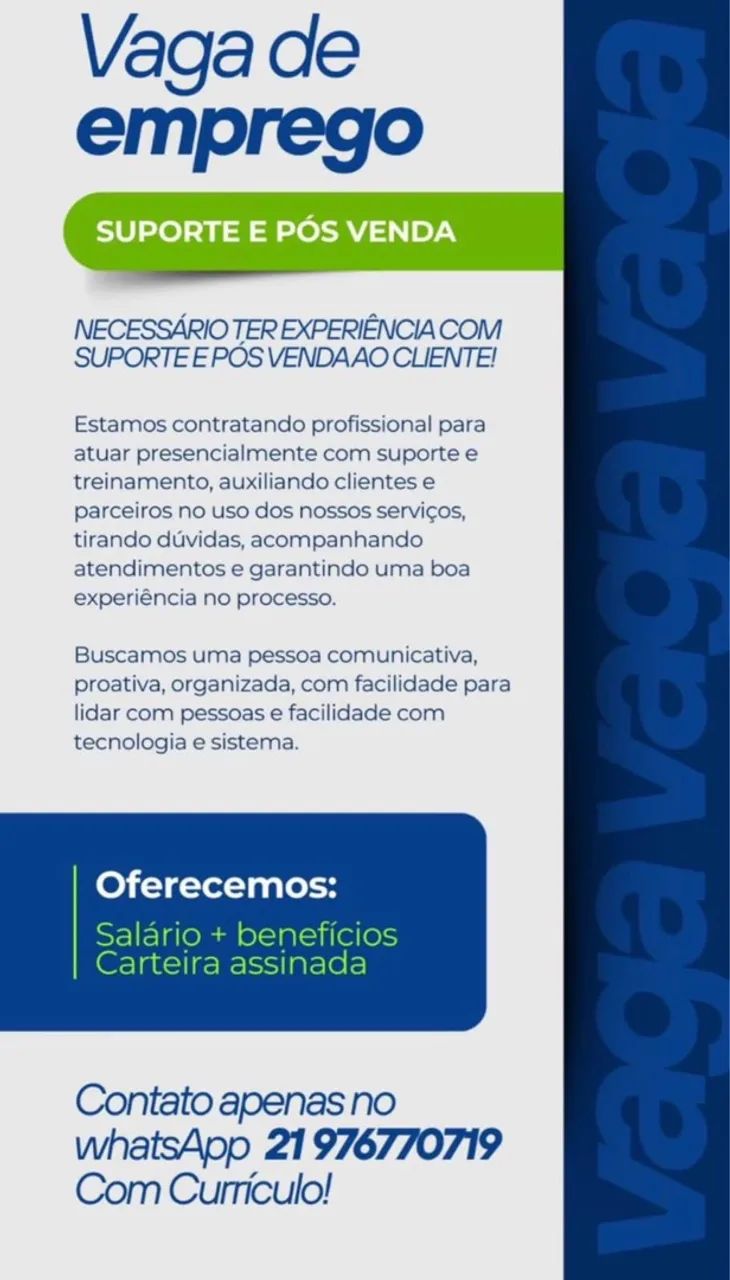 OPORTUNIDADE DE EMPREGO!