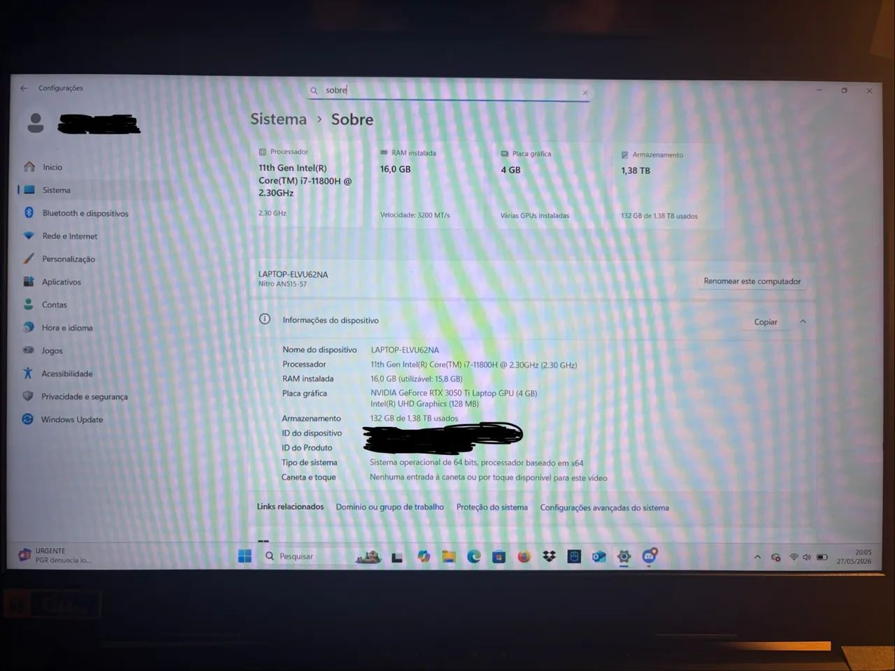 Notebook Acer nitro 5, I7 11ª geração, rtx 3050ti - Foto 5