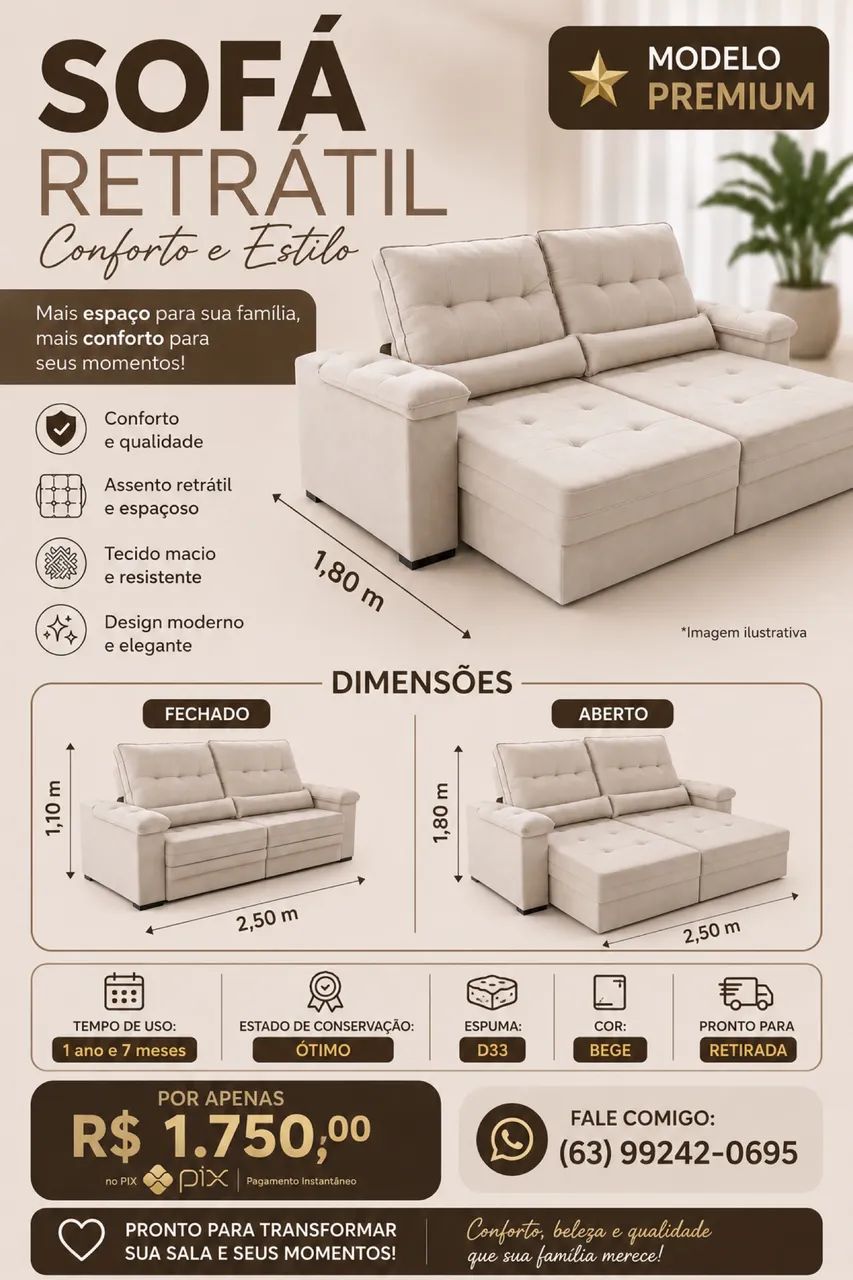 Sofá Premium Retrátil  - Foto 2