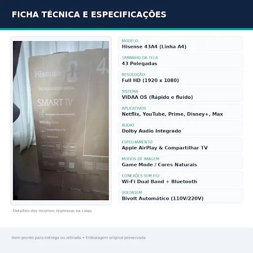 Smart TV Hisense 43" Full HD Vidaa Wi-Fi Bluetooth (Na Caixa)? - Foto 2