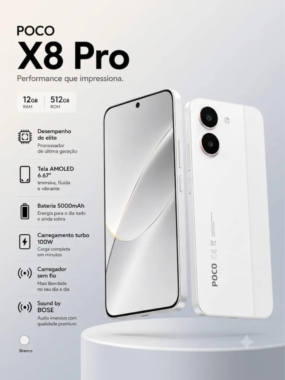 POCO X8 Pro Max 12GB + 512GB Branco e Preto Pronta Entrega