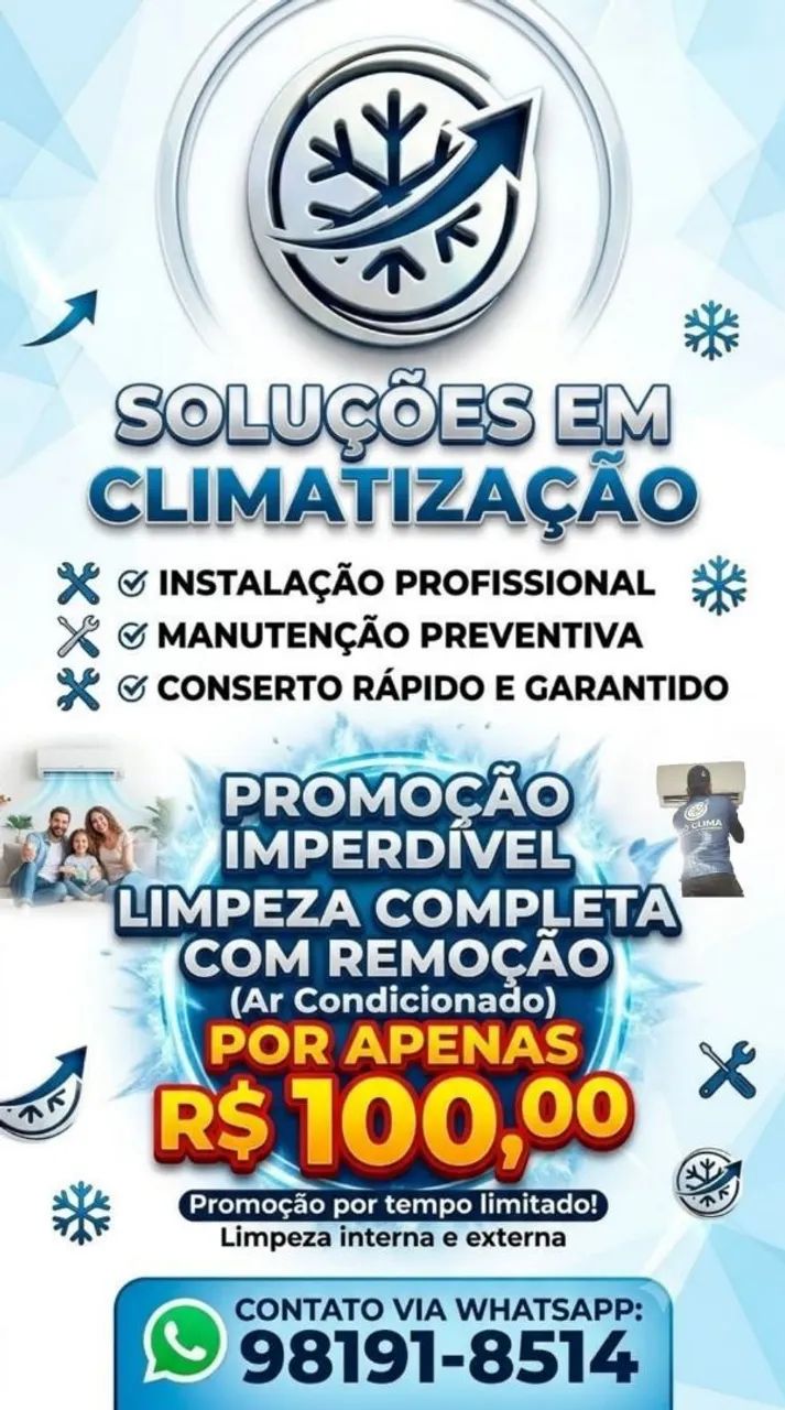 Promoção 100 limpeza de ar condicionado 