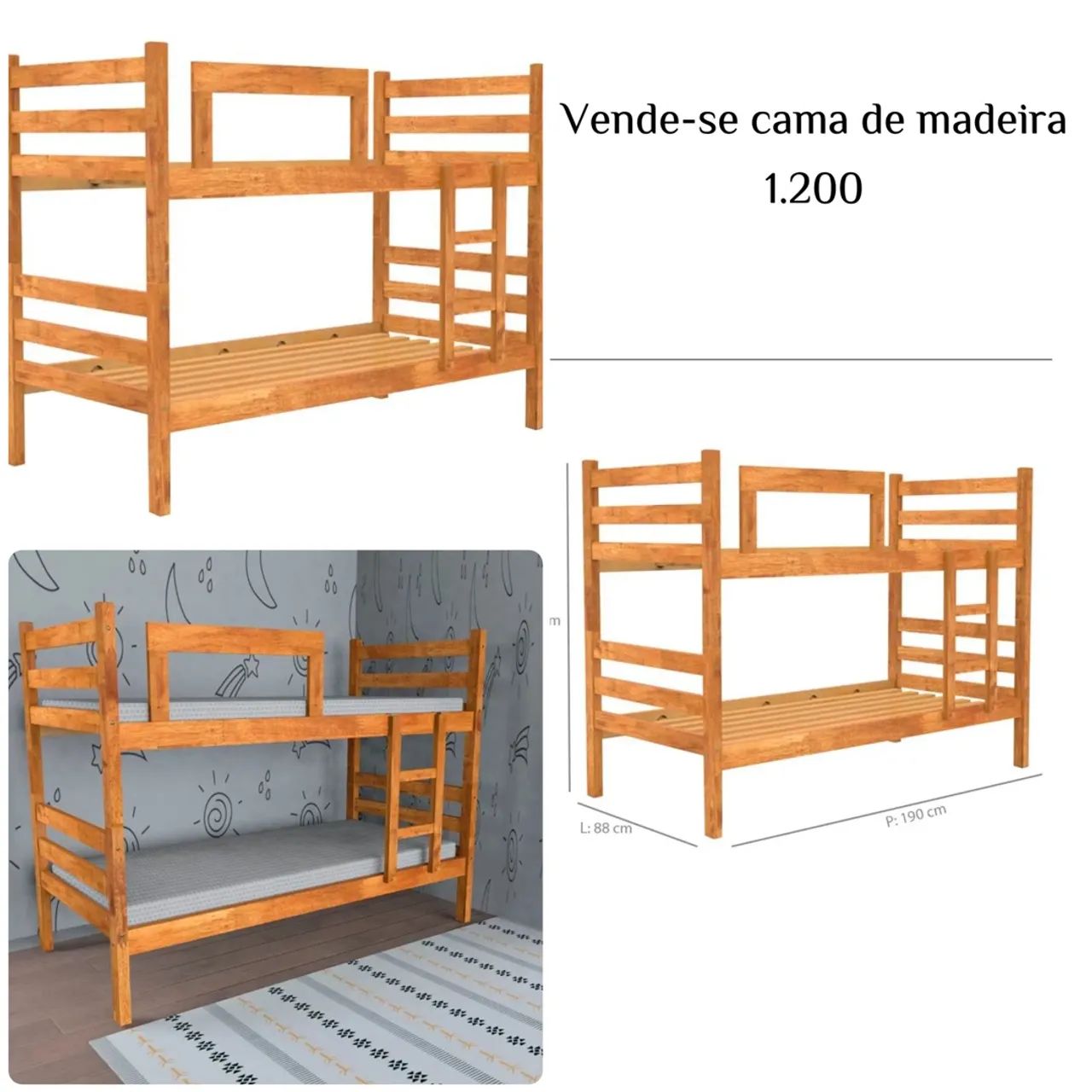 Cama beliche de madeira 