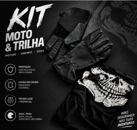 Kit Motociclista - Luvas Pretas + Balaclava Caveira