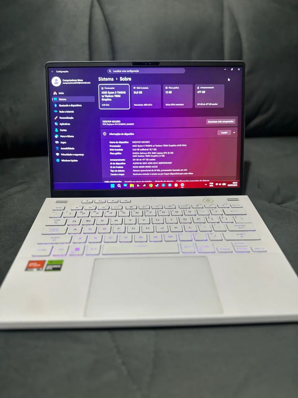 notebook gamer asus zephyrus g14 rtx 4060 e ryzen 9 - Foto 3