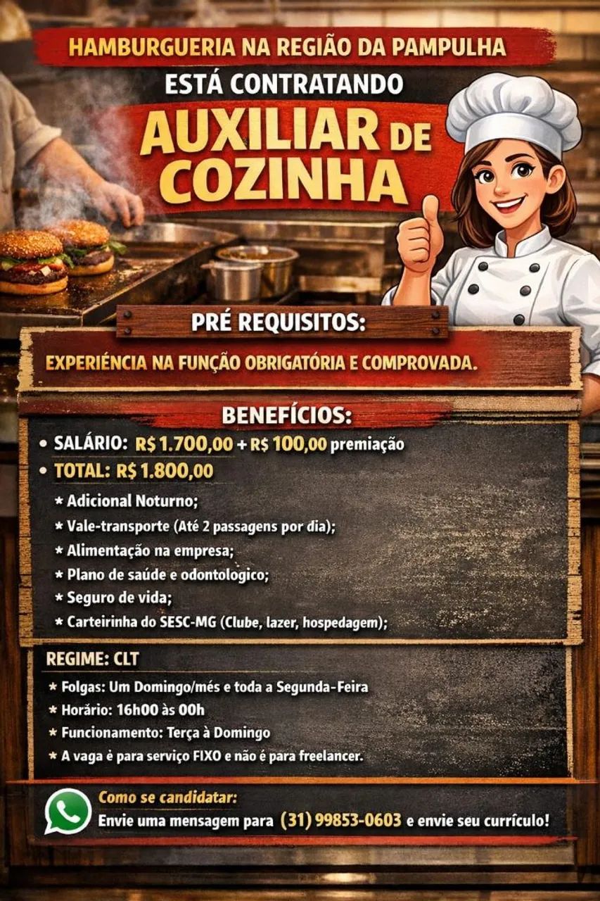 Vaga Auxiliar de Cozinha em Hambúrgueria