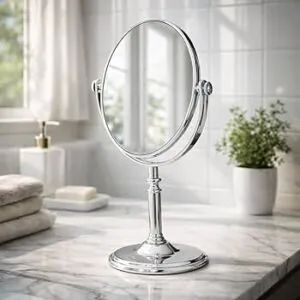 Espelho de Mesa Oval Dupla Face com Aumento 5x para Maquiagem (Prata)