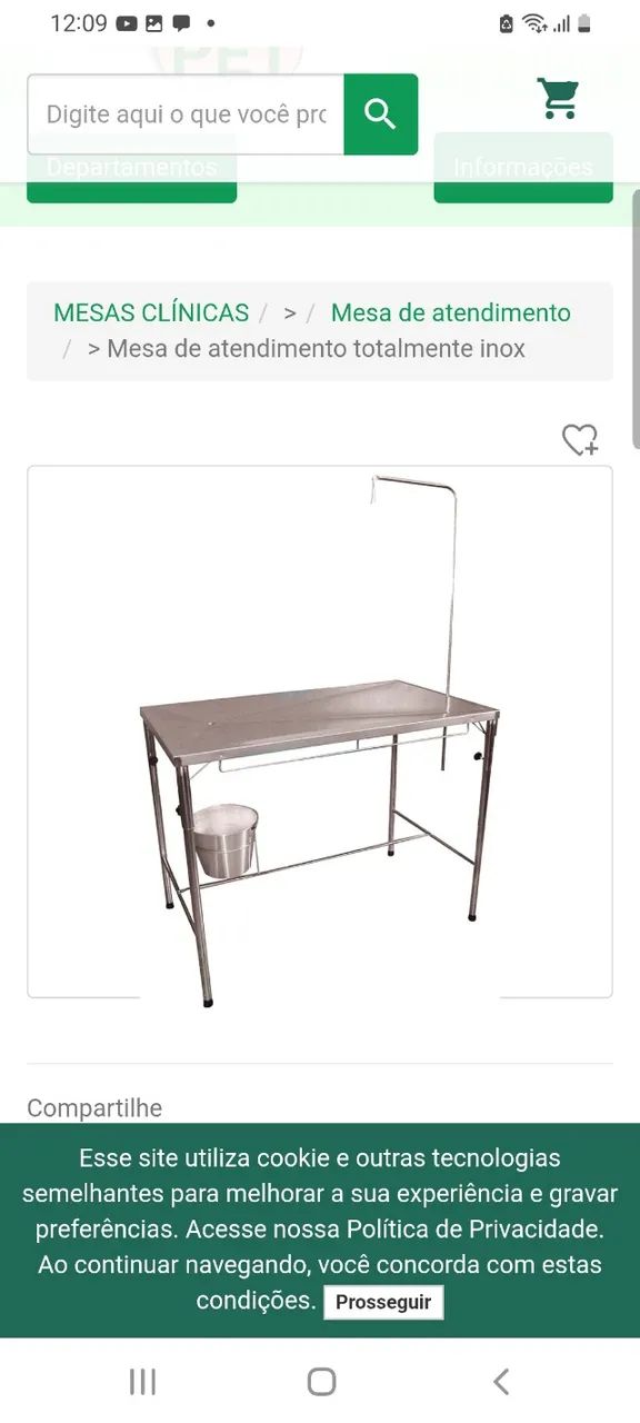Mesa atendimento veterinario inox