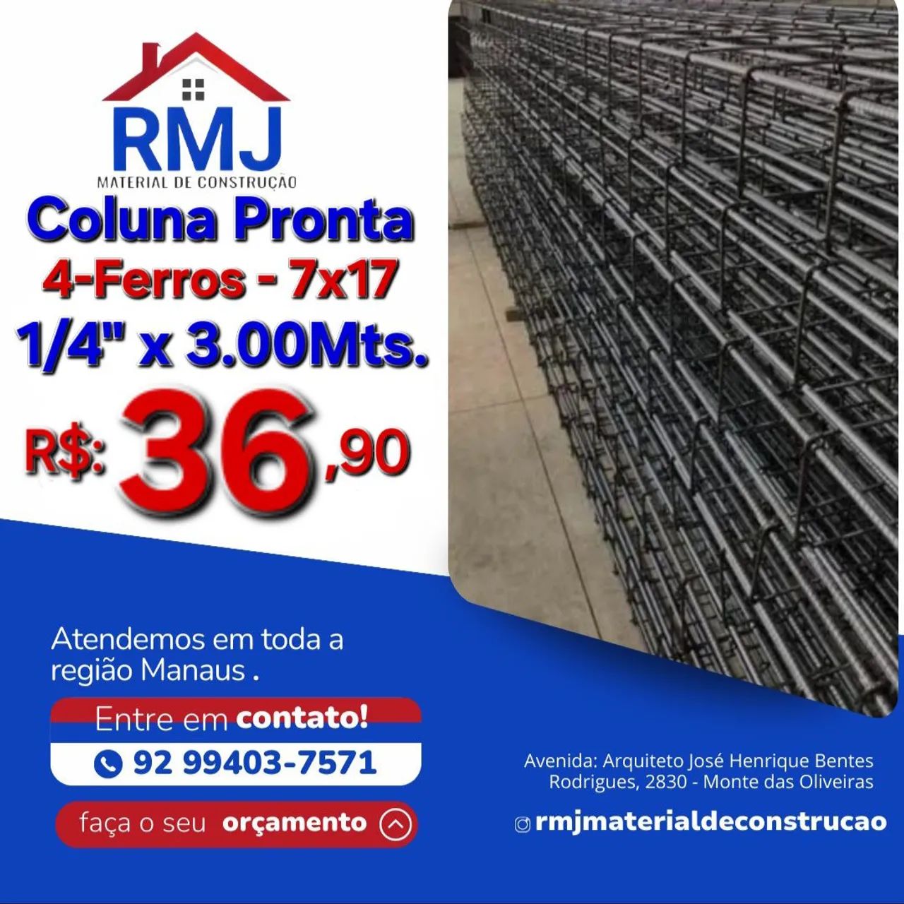 Coluna Pronta 1/4" x 3.00Mts. 7x17 4-FERROS ( A PRONTA ENTREGA )