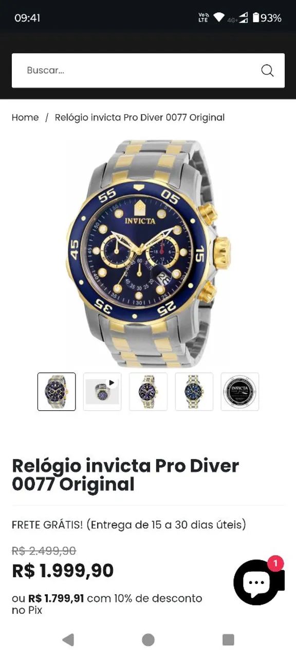 Relógio invicta pro diver 0077 original 