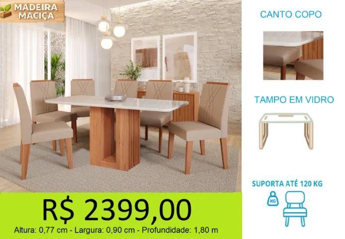 Mesa de jantar 6 cadeiras novidade - a pronta entrega 