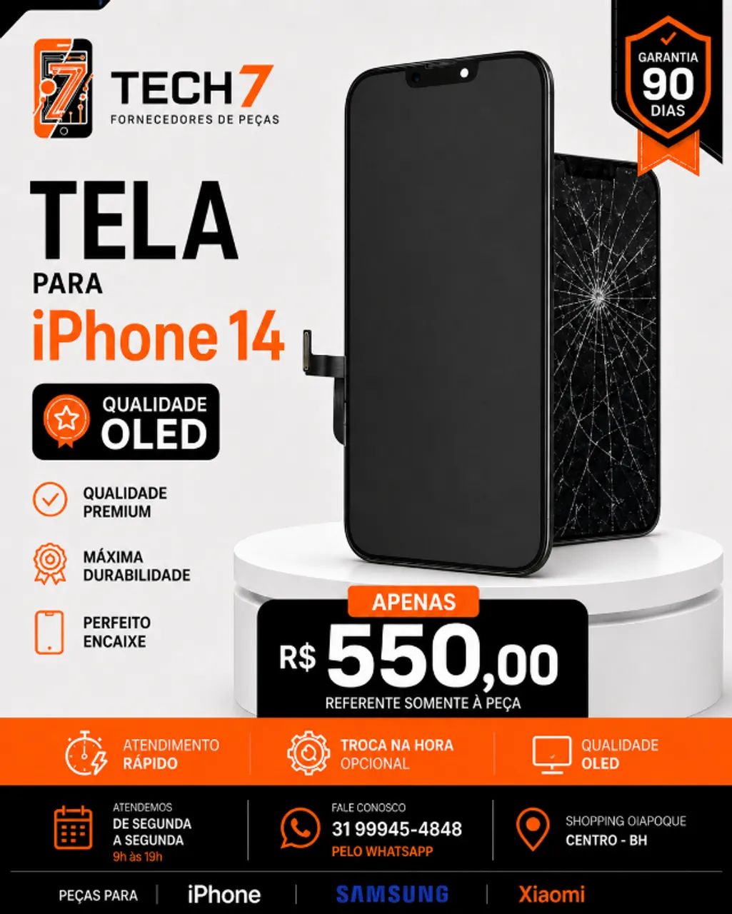 Tela iPhone 14 OLED com Garantia de 90 Dias