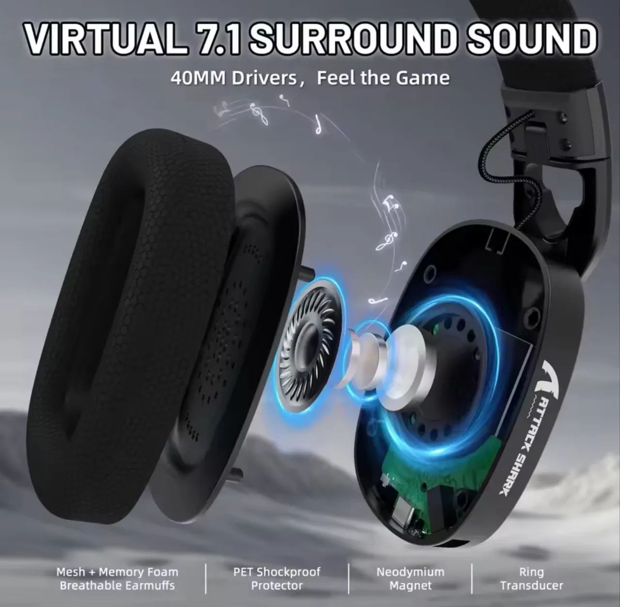 Headset Attack Shark L90 sem fio. @importech_084 - Foto 4